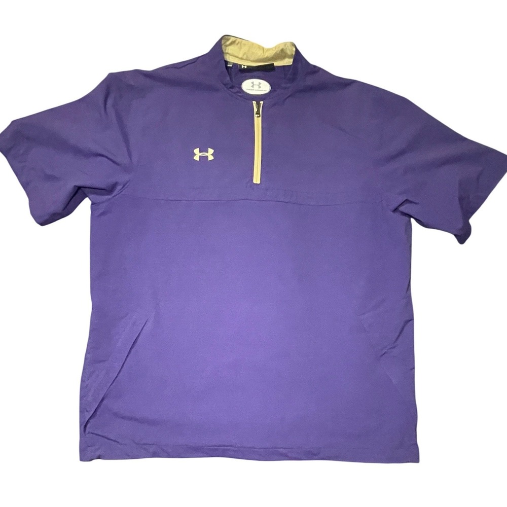 Under Armour Windbreaker Men XL Loose Half Zip Short Sleeve Purple Golf Pullover